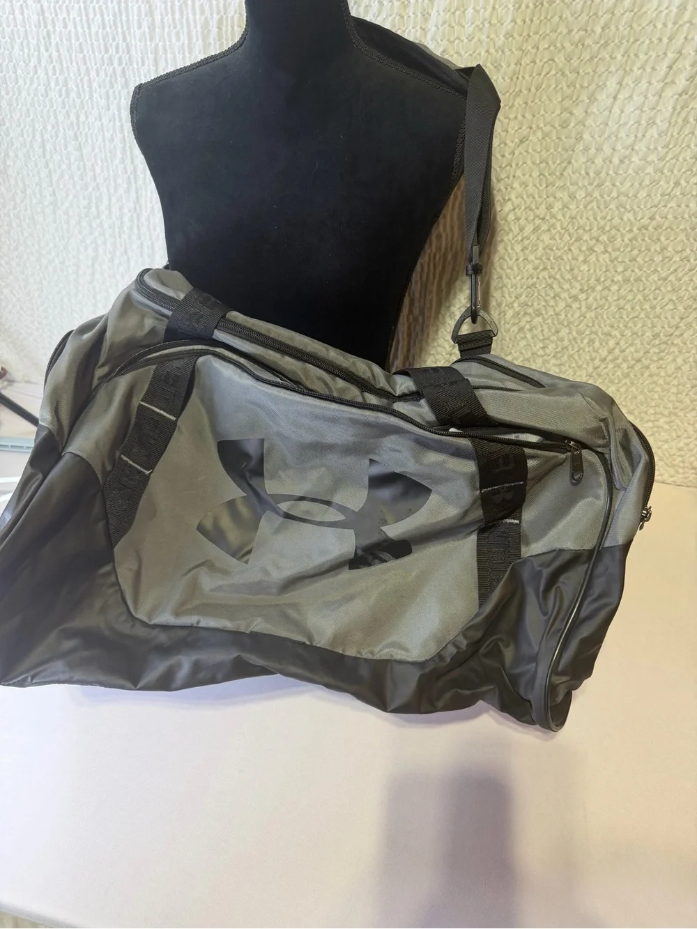 Under Armour Gray and Black Duffel Bag with Shoulder Strap